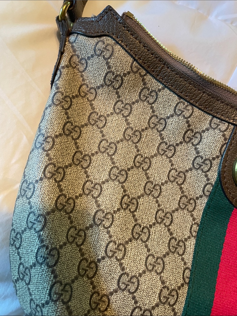 Gucci Brown GG Canvas Shoulder Bag with Green & Red Stripe - Picture 5 of 16